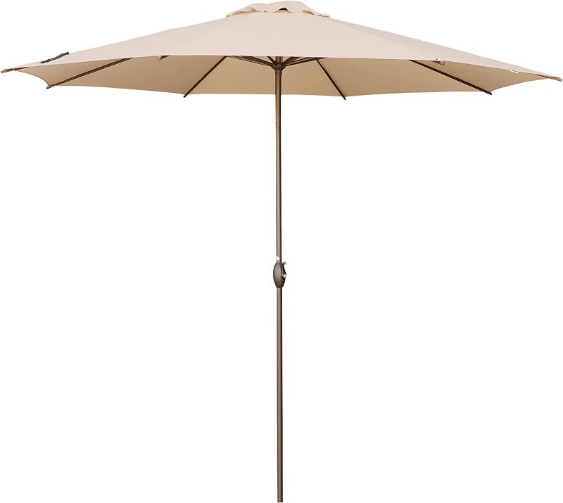 Photo 1 of Abba Patio 11ft Patio Umbrella Outdoor Umbrella Patio Market Table Umbrella with Push Button Tilt and Crank for Garden, Lawn, Deck, Backyard & Pool, Beige **MISSING BOTTOM HALF OF POLE** 
