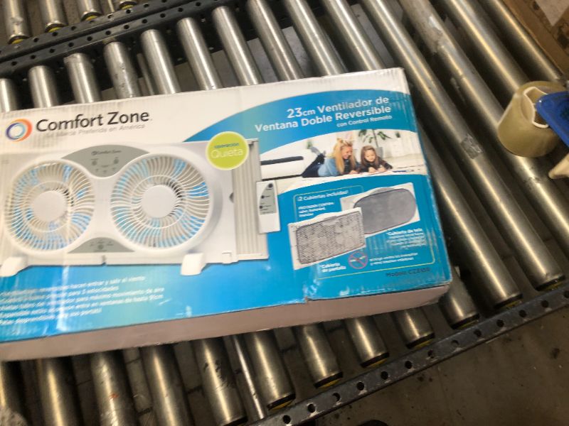 Photo 4 of Comfort Zone 3-Speed 3-Function Expandable Reversible Twin Window Fan with Remote Control, Removable Cover