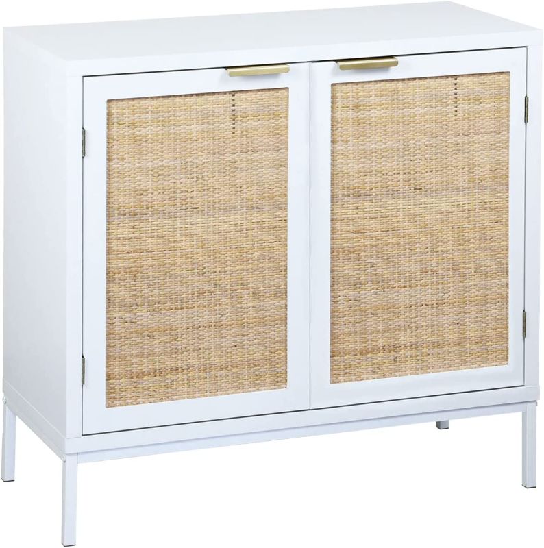 Photo 1 of Accent Cabinet Buffet Storage Cabinet Cupboard, Anmytek Kitchen Dining Bedroom Storage Cabinet Sideboard Furniture with Rattan Decorated Doors Large Space, White(H0012)
