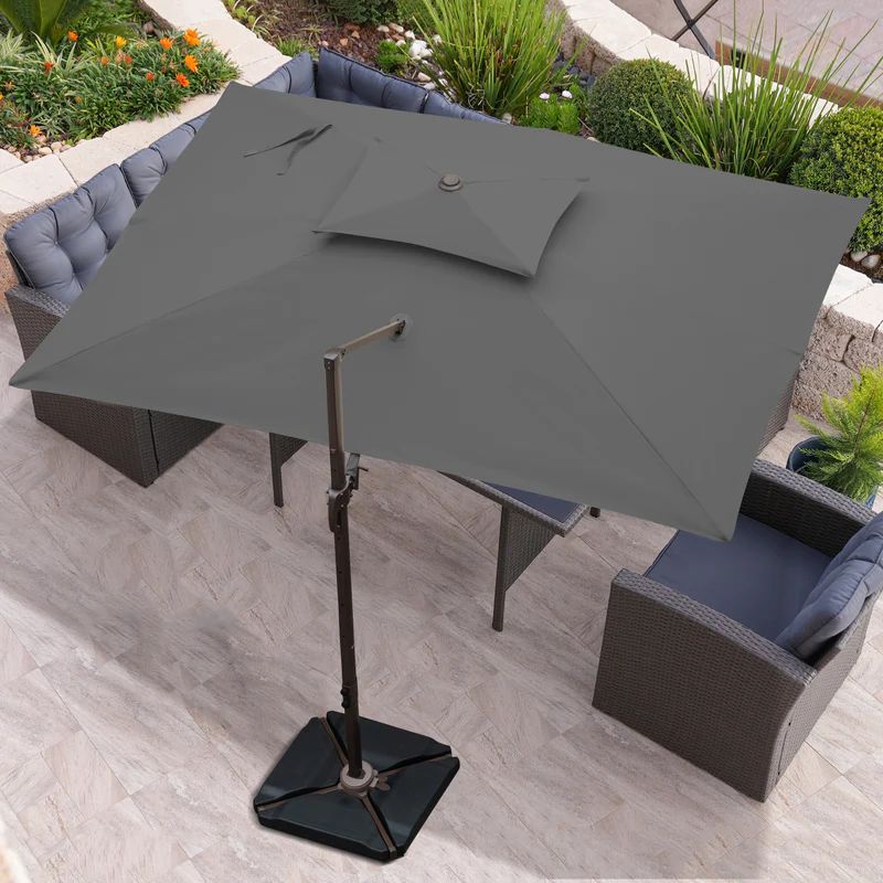 Photo 1 of 12 by 9 Feet 360 Degree Rotation Offset Cantilever Patio Umbrella with Cross Base (Cover Included) - Gray
