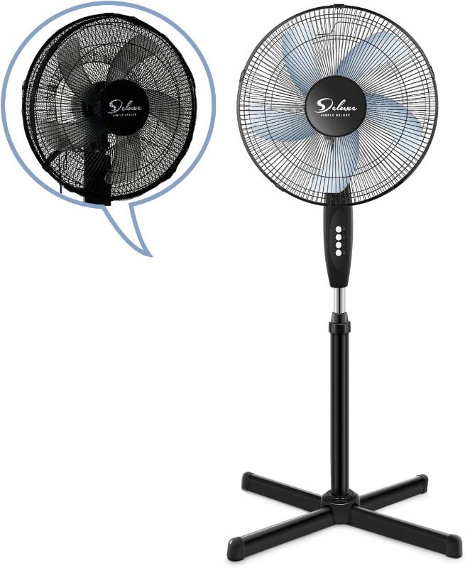Photo 1 of Simple Deluxe Oscillating 16? 3 Adjustable Speed Pedestal Stand Fan with Fan Dust Cover for Indoor, Bedroom, Living Room, Home Office & College Dorm Use, 16 Inch, Black

