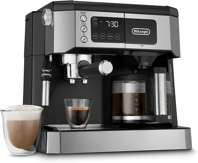 Photo 1 of De'Longhi All-in-One Combination Coffee Maker & Espresso Machine + Advanced Adjustable Milk Frother for Cappuccino & Latte + Glass Coffee Pot 10-Cup, COM532M
