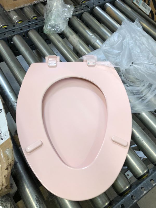 Photo 2 of Bemis 1500EC 063 Toilet Seat with Easy Clean & Change Hinges, Elongated, Durable Enameled Wood, Venetian Pink
