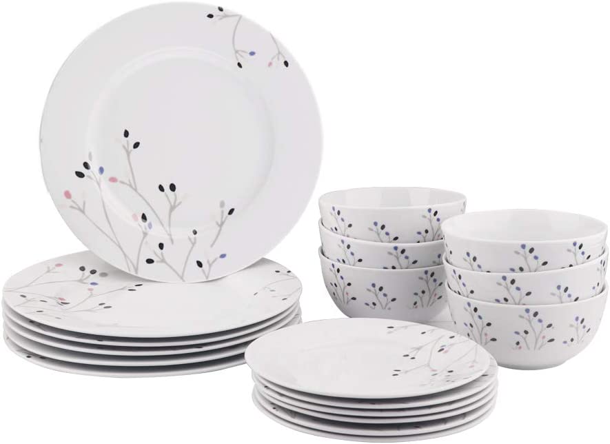 Photo 1 of Amazon Basics 18-Piece Kitchen Dinnerware Set, Plates, Dishes, Bowls, Service for 6, Branches
