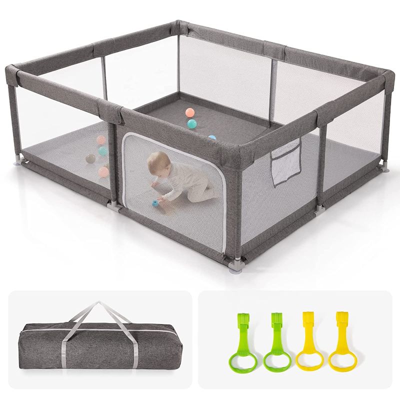 Photo 1 of UANLAUO Baby Playpen, 71x59 in Large Play Pens for Babies and Toddlers, Sturdy Baby Play Yards with Anti-Slip Base, Non-Toxic, Safe Indoor & Outdoor Kids Activity Center with Breathable Mesh
