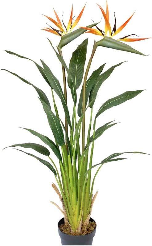 Photo 1 of  Werandah Artificial Silk Bird of Paradise Palm Tree Potted Plant, Lush, 3.7' Ft Fake Tropical Palm Tree Faux Strelitzia for Home Office Decor Green