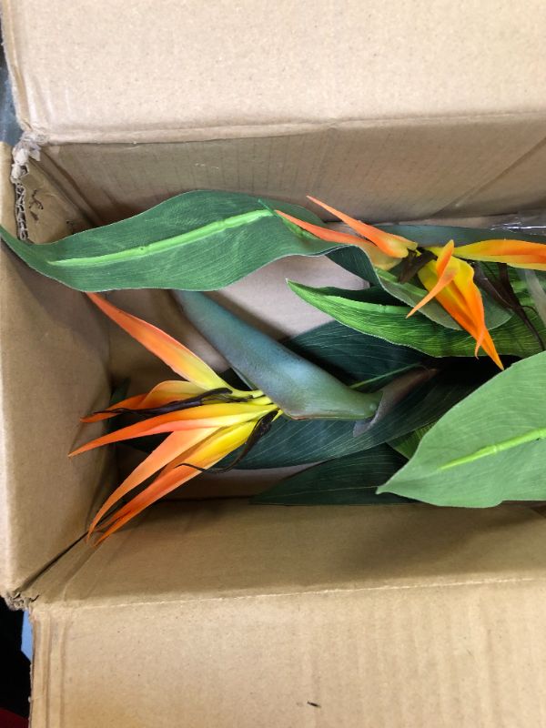 Photo 1 of  Werandah Artificial Silk Bird of Paradise Palm Tree Potted Plant, Lush, 3.7' Ft Fake Tropical Palm Tree Faux Strelitzia for Home Office Decor Green
