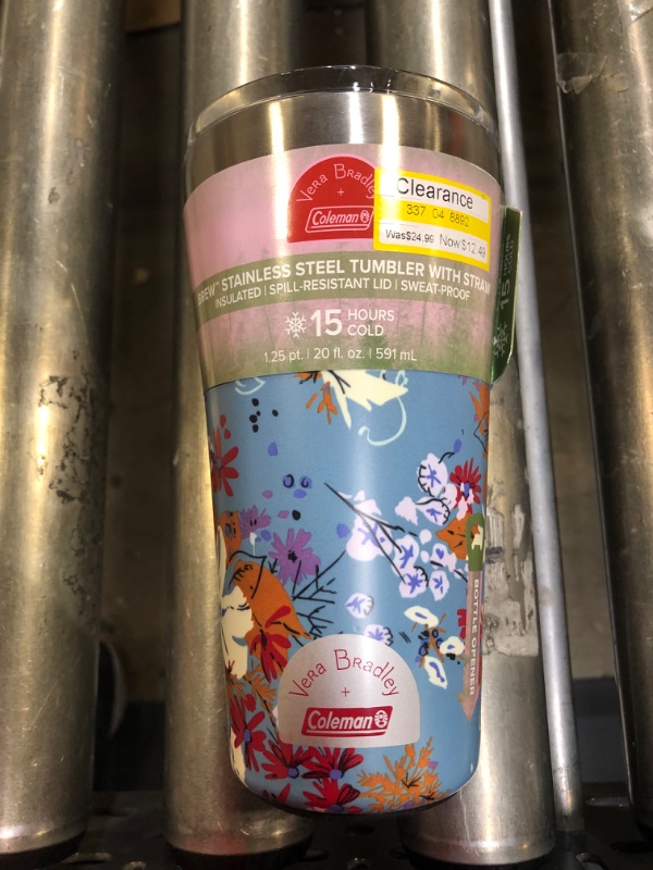 Photo 1 of Vera Bradley + Coleman 20oz Brew Stainless Steel Vacuum Insulated Tumbler - Wildflowers Blue