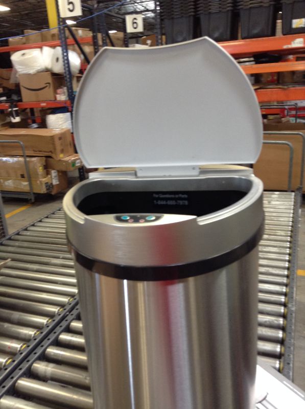 Photo 4 of 13 Gal. Stainless Steel Semi-Round Touchless Trash Can with AbsorbX Odor Control System, Extra-Wide Opening Lid