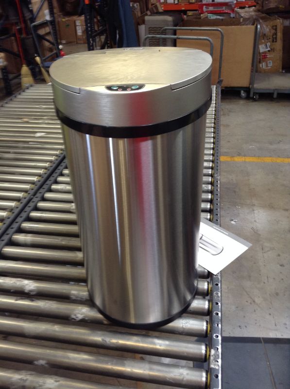 Photo 3 of 13 Gal. Stainless Steel Semi-Round Touchless Trash Can with AbsorbX Odor Control System, Extra-Wide Opening Lid