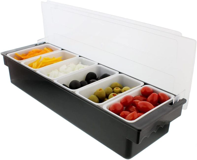 Photo 1 of 
Simpli-Magic 79241 Ice Cooled Condiment Dispenser Serving Container Chilled Garnish Tray Bar Caddy for Home Work or Restaurant, Large 6 Compartment, Black
