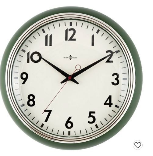 Photo 1 of 14" Schoolhouse Clock OLIVE GREEN  --------- UNABLE TO TEST