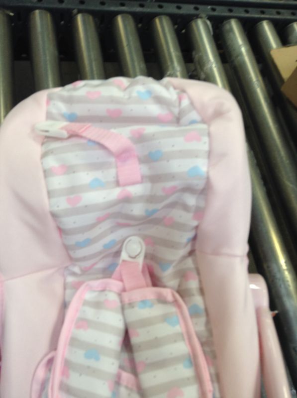 Photo 3 of ADORA Baby Doll Car Seat - Pink Car Seat Carrier, Fits Dolls Up to 20 inches, Stripe Hearts Design, Multicolor
