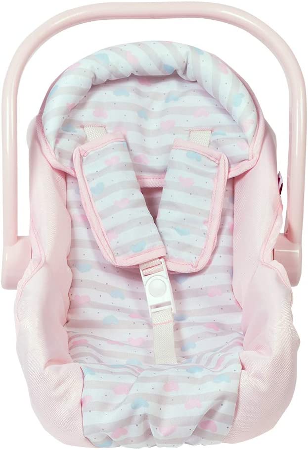 Photo 1 of ADORA Baby Doll Car Seat - Pink Car Seat Carrier, Fits Dolls Up to 20 inches, Stripe Hearts Design, Multicolor
