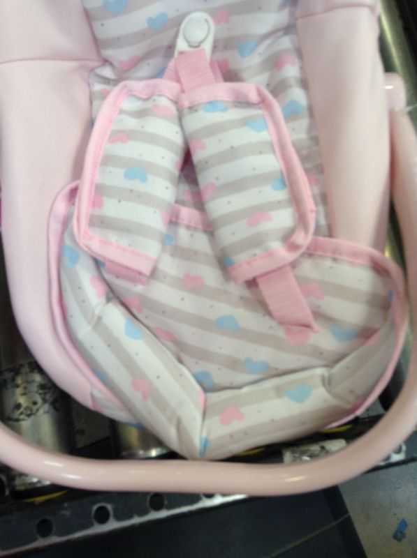 Photo 2 of ADORA Baby Doll Car Seat - Pink Car Seat Carrier, Fits Dolls Up to 20 inches, Stripe Hearts Design, Multicolor
