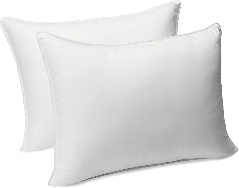 Photo 1 of Amazon Basics Down-Alternative Pillows, Soft Density for Stomach and Back Sleepers - Standard (Pack of 2), White
