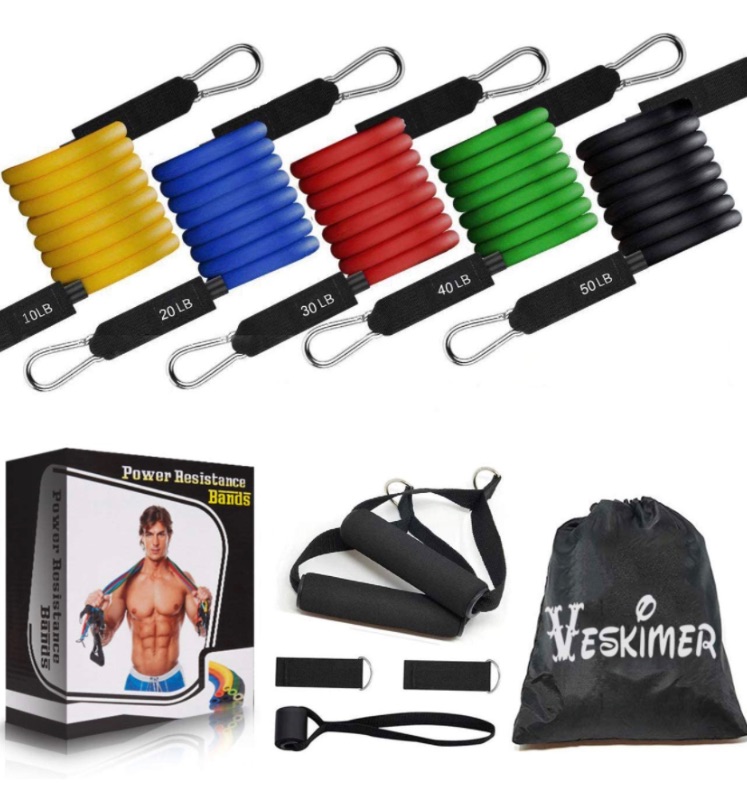 Photo 1 of 150LB Resistance Bands Set with Handles, Ankle Straps, Door Anchor and Workout Guide - VESKIMER Exercise Bands for Men Women Resistance Training, Home Workout