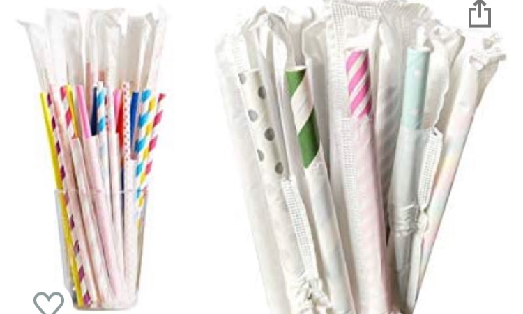 Photo 1 of 100 Pack Premium Biodegradable Paper Straws Individually Wrapped 7.75 x 2.4 inch (Assorted Color)
2 PACKS 