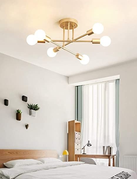 Photo 1 of Dellemade Modern Sputnik Chandelier, 6-Light Ceiling Light for Bedroom,Dining Room,Kitchen,Office (Gold)
