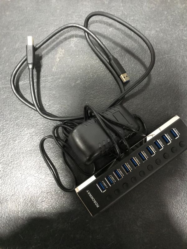 Photo 2 of Powered USB Hub, Rosonway Aluminum 10 Port USB 3.0 Data Hub with 36W (12V/3A) Power Adapter and Individual On/Off Switches USB Splitter(RSH-A10)