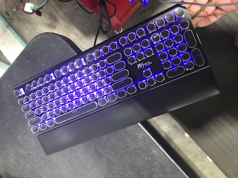 Photo 2 of RK ROYAL KLUDGE Typewriter Style Mechanical Gaming Keyboard with True RGB Backlit Collapsible Wrist Rest 108-Key Blue Switch Retro Round Keycap - Black