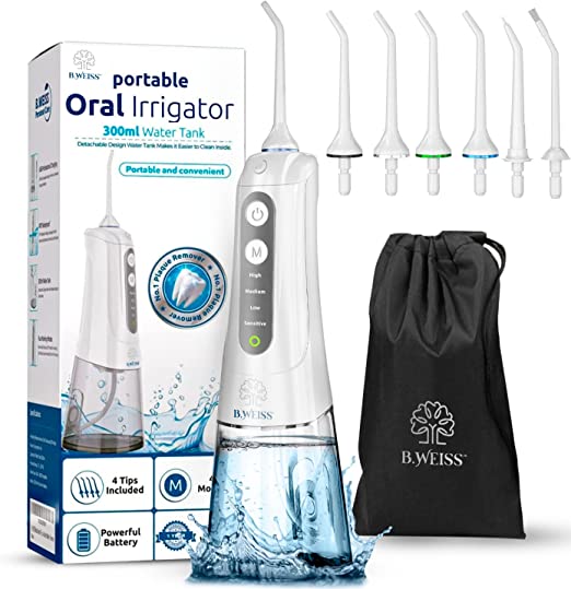 Photo 1 of Cordless Water Flosser Oral irrigator for Teeth Cleaning-by B.WEISS- 4 Pressure Modes- Rechargeable Oral Irrigator Waterproof Design-with a Powerful Battery for Home&Travel (Black)