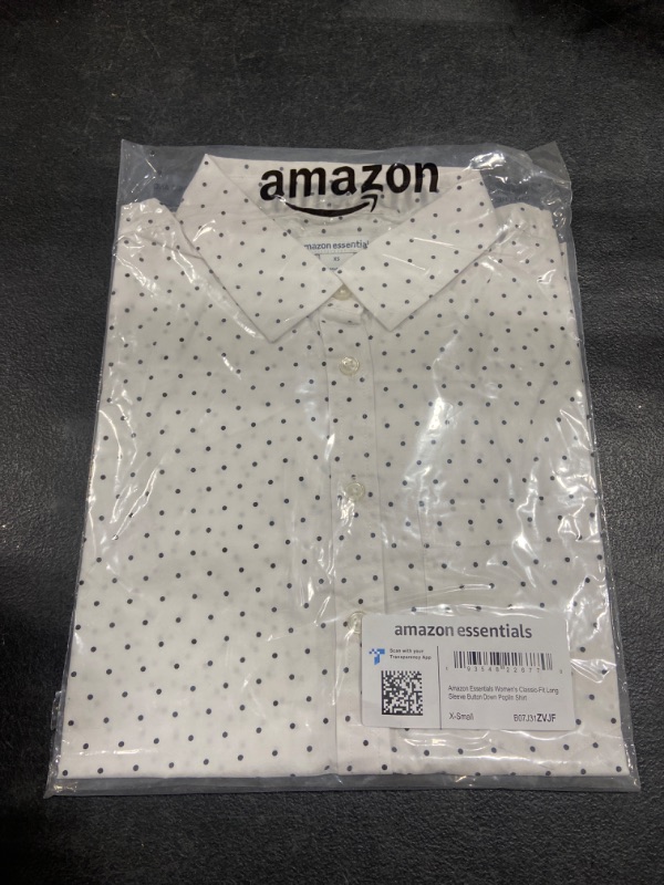 Photo 2 of Amazon Essentials Women's Classic-Fit Long-Sleeve Button-Down Poplin Shirt X-Small White, Dots