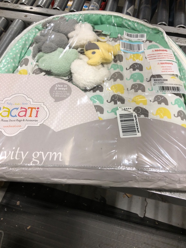 Photo 2 of Bacati - Unisex Activity Gym & Playmat Elephants Mint/Yellow/Grey with Toys
