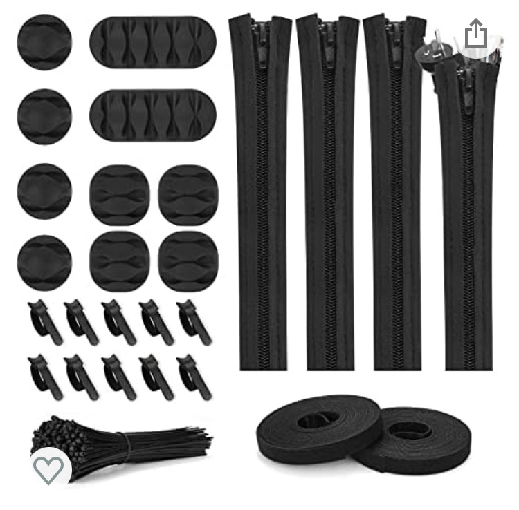 Photo 1 of 126pcs Cord Management Organizer Kit 4 Cable Sleeve with Zipper,10 Self Adhesive Cable Clip Holder,10pcs and 2 Roll Self Adhesive tie and 100 Fastening Cable Ties for TV Office Home etc (Black)