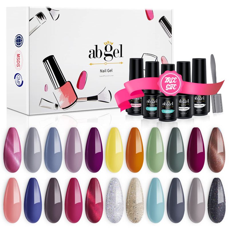 Photo 1 of ABGEL 22 Shades Gel Nail Polish, Glitter UV Nail Polish Set, Pastel Gel Nail Polish Kit with Matte Top Coat Nail Polish
