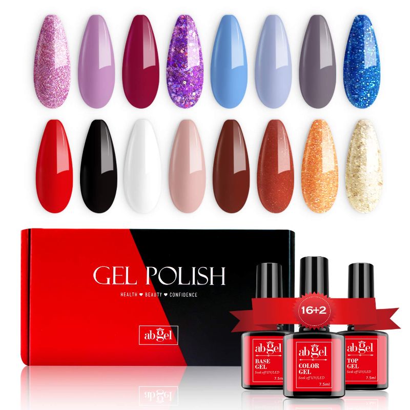 Photo 1 of AB Gel 18 pcs Gel Nail Polish Kit, 16 Colors Soak Off UV LED Nail Gel Pastel Collection with Base and Top Coat Manicure Nail Art Salon
