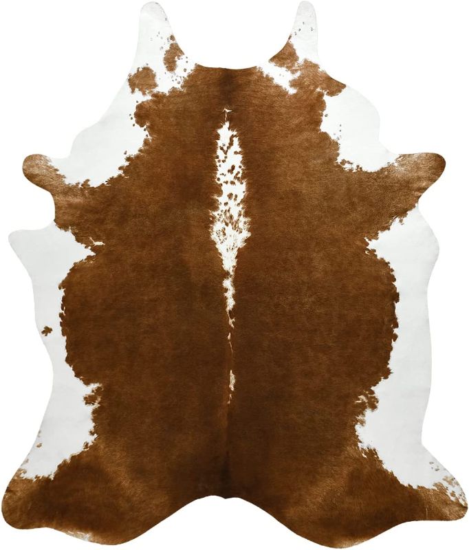 Photo 1 of BENRON Premium Brown Cowhide Rug, 55x62 Inches Cow Print Rugs for Living Room Bedroom Western Decor, Faux Fur Cute Animal Hide Carpet for Nursery
