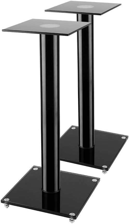 Photo 1 of Monoprice Glass Speaker Stand - 23 Inch - Black (Pair) with Cable Management, Supports up to 22 Pounds (10kg), Sturdy and Durable (139499)
