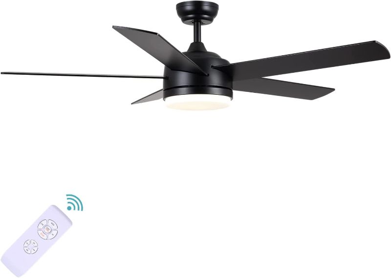 Photo 1 of 52 inch black Ceiling fan with lights and remote control,Quiet reversible motor,Three color temperature LED,Modern style ceiling fan for bedroom, dining room, living room and kitchen.
