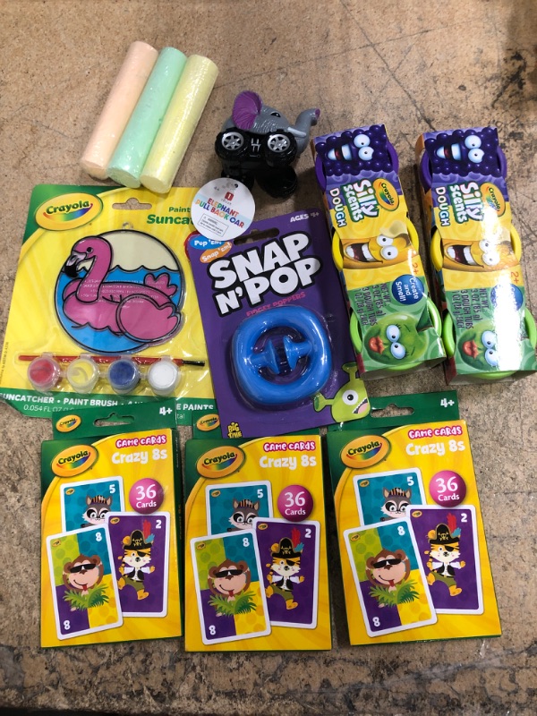 Photo 1 of Assorted kids bundle- chalk, scented paly-dough, snap n pop, paint, game cards- 9 items 