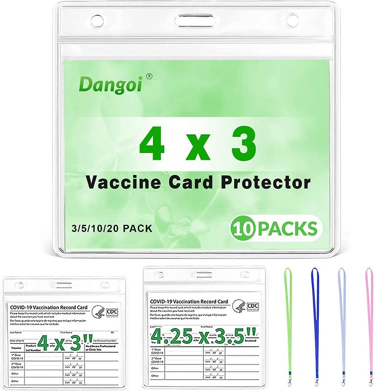 Photo 1 of Dangoi 10PCS Vaccination Card Holder - Vaccine Card Protector Waterproof 4X3 with Varied Colors Lanyards - Waterproof Covid Card Protector Pack Contains 10 Covid Vaccination Card Holder + 10 Lanyard
