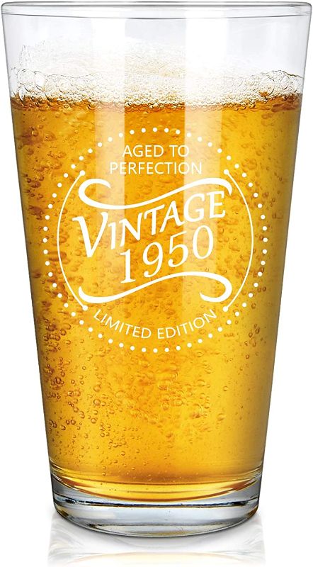 Photo 1 of 1950 Birthday Gift Beer Glass, Vintage 1950 Beer Pint Glass for Men Women Mom Dad Lover Friend Coworker Family, Gift Idea for Christmas Birthday Anniversary, 15Oz
