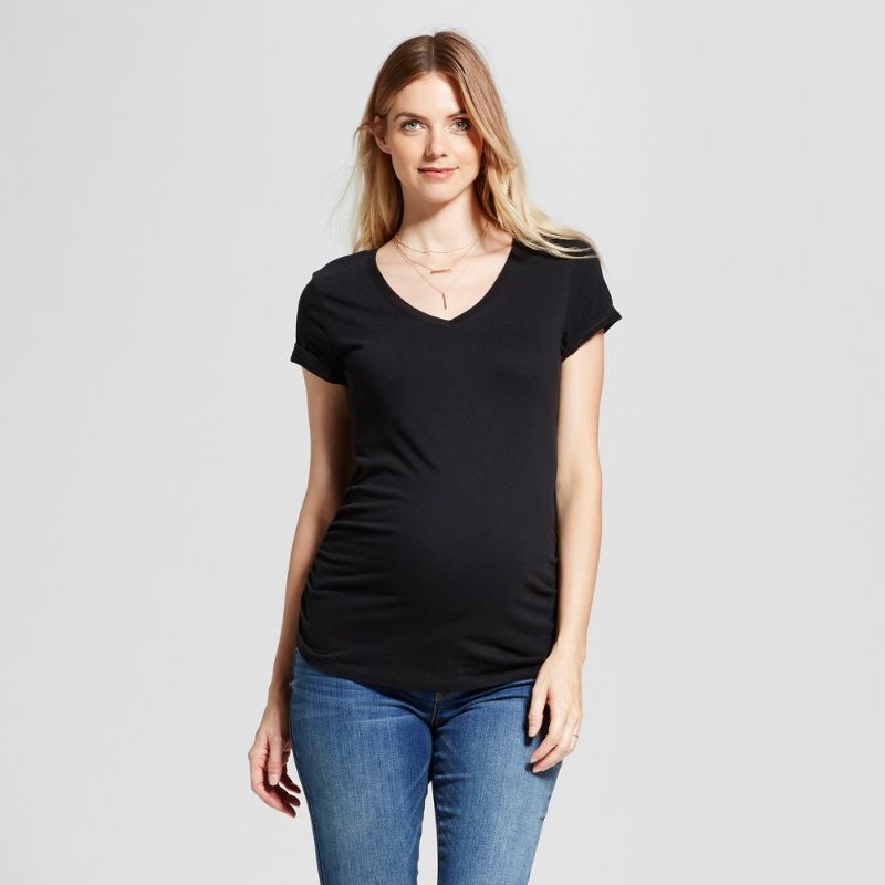 Photo 1 of Maternity Shirred V-Neck T-Shirt - Isabel Maternity by Ingrid & Isabel Black Size XS
