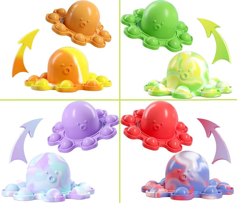 Photo 1 of [4 Pack] 2022 Back to School Gift-Figit Reversible Sensory Pop Fidget It Octopus for Autistic Children, Squishy Stress Relief Toys for Girls,Boys,Toddler (Style 14)
