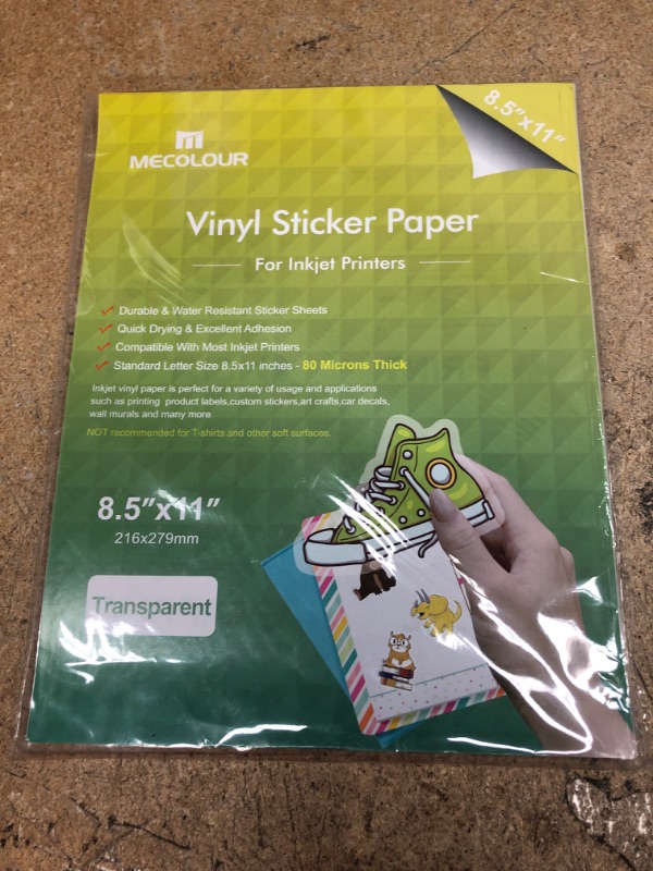 Photo 2 of MECOLOUR Sticker Paper Clear Printable Vinyl 50 Sheets 8.5 x 11 Inches for Inkjet Printer, Dries Quickly Sticker Paper