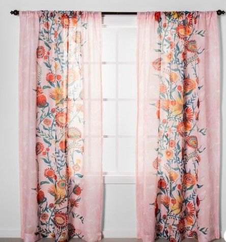 Photo 1 of 1pc 54"x84" Sheer Floral Daisy Curtain Panel Pink - Opalhouse™

