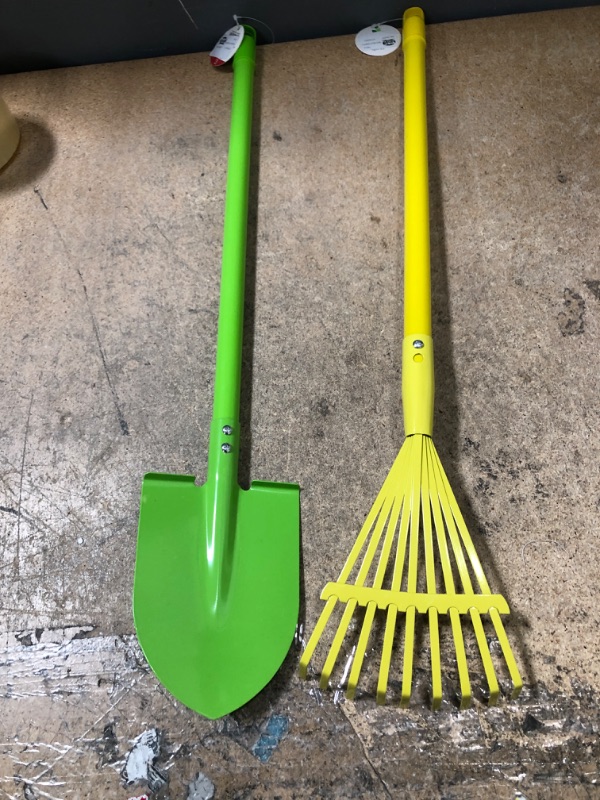 Photo 1 of Children's Play Gardening Tools; Shovel  and Rake 2 Pack (Green and Yellow) 