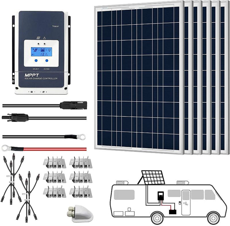 Photo 1 of ACOPOWER 600Watts 12/24 Volts 6PCS 100watts Polycrystalline Panel Solar RV Kits with 50A MPPT LCD Charge Controller/Mounting Brackets/Y Connectors/Solar Cables/Cable Entry housing (6x100W MPPT50A)
