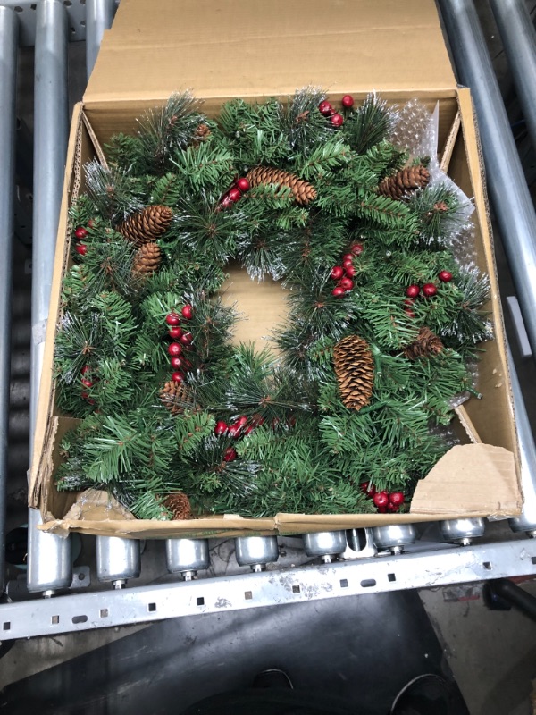 Photo 2 of 24" Crestwood Spruce Wreath with Battery Operated Warm White LED Lights