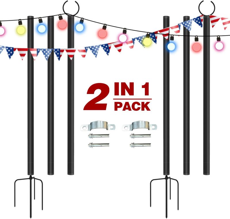 Photo 1 of 2 Pack 9.5 FT String Light Poles for Outdoor, Metal Poles with Hooks for Outdoor String Lights, Garden, Backyard, Patio, Lights Stand for Parties, Wedding Decorations
