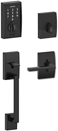 Photo 1 of  Matte Black Keyless Touchscreen Deadbolt with Century trim paired with Century Handleset and Latitude Lever with Century trim Entry Door Handleset