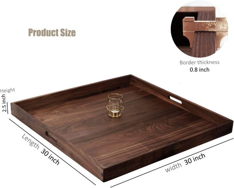 Photo 1 of 30 x 30 Inches Extra Large Square Black Walnut Wood Ottoman Tray with Handles, Serve Tea, Coffee Classic 2.5 Feet Wooden Decorative Serving Tray
