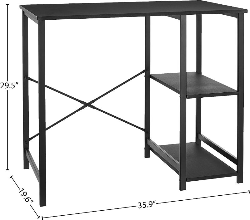 Photo 3 of Amazon Basics Classic Home Office Computer Desk With Shelves - 29.5 x 19.6 x 35.5 Inches, Black
