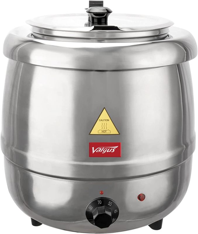 Photo 1 of Valgus Commercial 10.5QT Soup Kettle, Electric Countertop Food Soup Warmer with Stainless Steel Hinged Lid and Detachable Pot for Home, Catering, Restaurants, Silver
