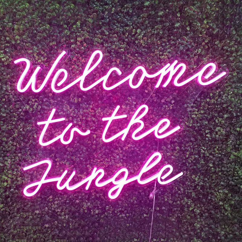 Photo 1 of Custom LED Neon Light Sign Welcome to the Jungle Wall Decor Personalized Handmade Design Hanging Neon Art Wall Sign for Party Wedding Home Decor Kid Bedroom Bar (Power Adapter Include)
